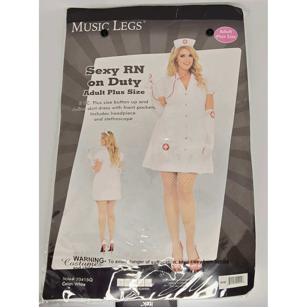 Music Legs Sexy RN on Duty Plus Size 3X 4X Nurse Costume 70415Q White 3pc Set